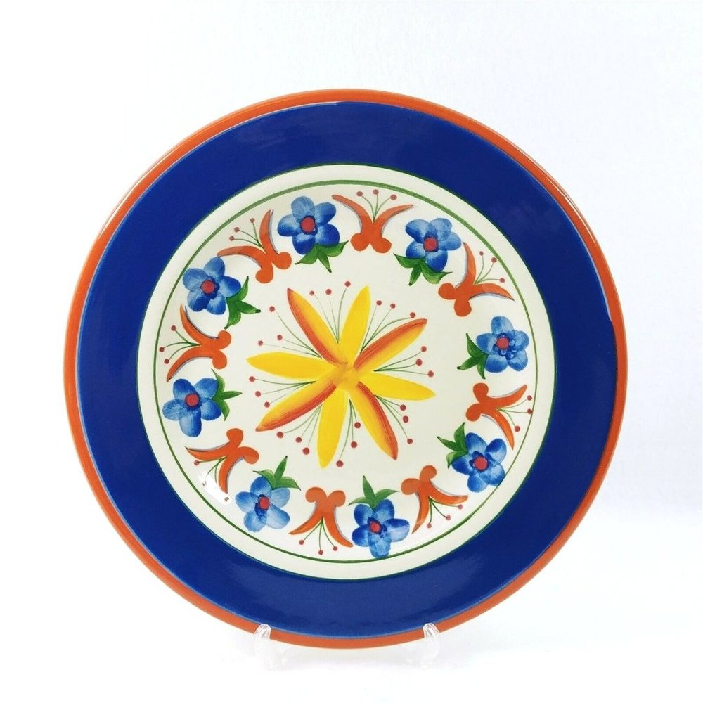 Giftcraft Mexican Sunrise Platter 11 1/2" Blue Band Flowers 2003